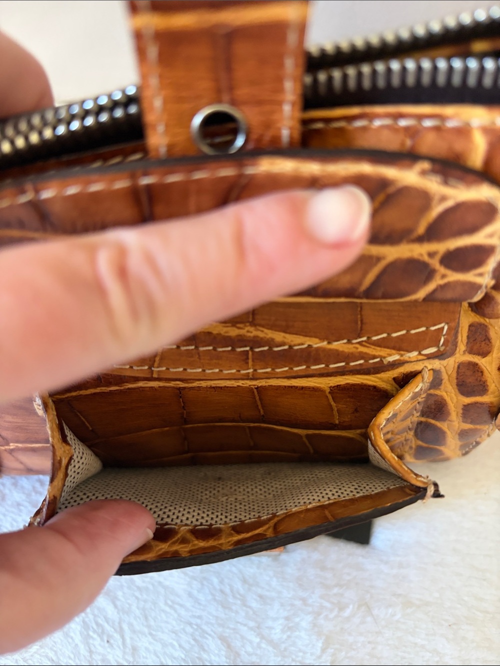 Dooney & Bourke Brown Croc-Embossed Leather Shoulder Bag - Picture 10 of 13